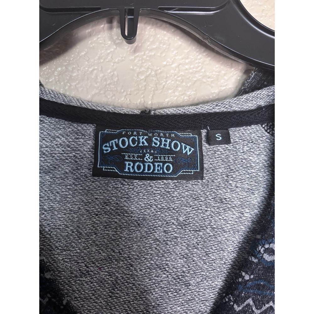 Fort Worth Stock Show & Rodeo Hoodie Small Gray Aztec‎ Western V-Neck Pullover - Picture 3 of 7